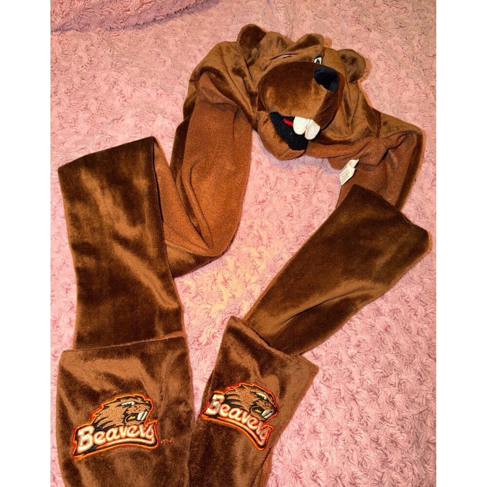 Oregon state beaver Benny Plush Mascot Hat beanie w/ gloves